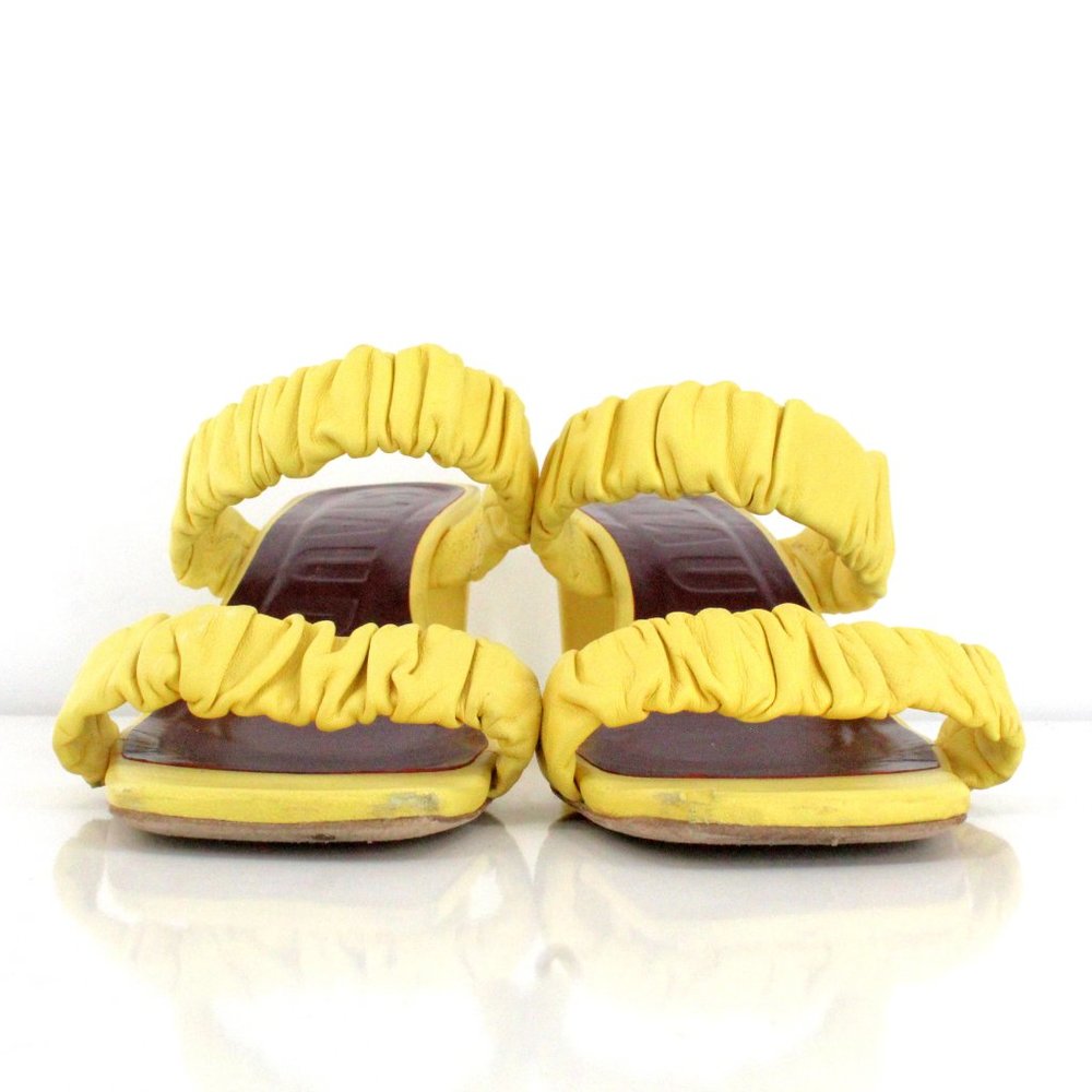 STAUD Frankie Ruched Leather Heeled Sandals Mules Wallflower Yellow EU 40 US 10 - Picture 3 of 15